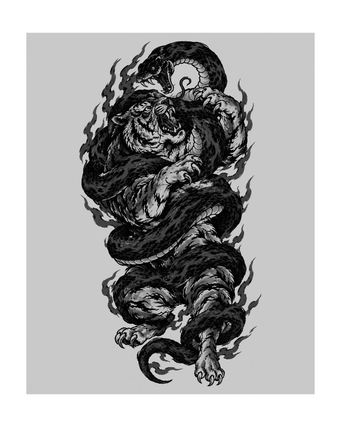 Ilustração de tigre e serpente